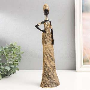 Сувенир полистоун "Африканка в золотистом платье и кольцами на шее" 31х8х5 см
