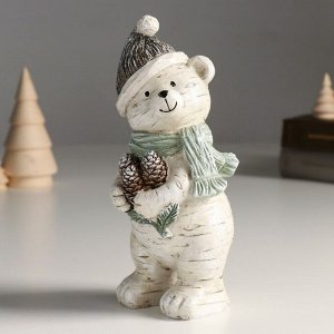 Фигурка полистоун «Медвежонок в шапке и шарфе с охапкой шишек», 7.5x9.5x18.5 см