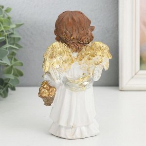 Сувенир полистоун "Ангел в бежевом платье, с золотыми яблоками" золотые крылья 7х7,5х14,5 см 94915