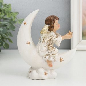 Сувенир полистоун "Ангел в бежевой тоге на месяце со звездой" золотые крылья 5х11х13 см