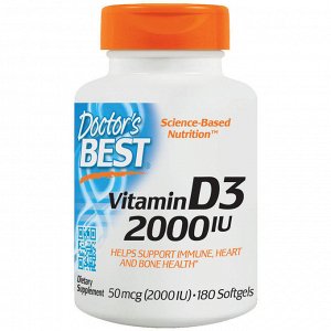 Doctors Best, Витамин D3, 2,000 МЕ, 180 мягких таблеток