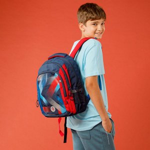 Рюкзак школьный с карманом для ноутбука 13", анатомической спинкой, для мальчика синий красный