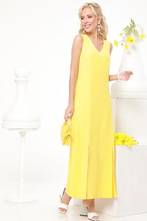 Платье желтое макси с разрезами