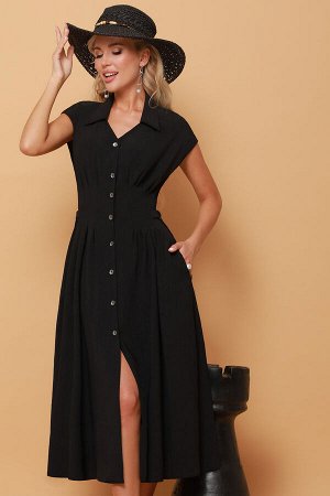 Платье-рубашка черное с воротником