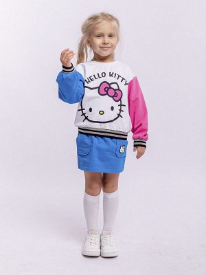 Свитшот (пуловер) детский для девочки длинный рукав с принтом Хелло Китти цвет Белый с розовым