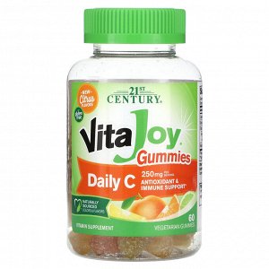 21st Century, VitaJoy, жевательные таблетки с витамином C для ежедневного приема, со вкусом цитрусовых, 250 мг, 60 вегетарианских жевательных таблеток (125 мг в 1 жевательной таблетке)