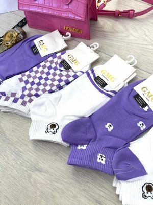328578 Женские носки хлопок GMG с рисунком, фиолетовый/белый