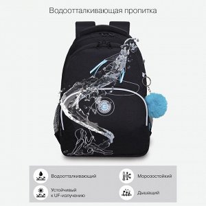 RG-360-8 Рюкзак школьный с карманом для ноутбука 13", анатомической спинкой, для девочки, черный, воздушный змей, девочка