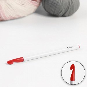 Крючок для вязания, d = 8 мм, 16 см, цвет белый/красный