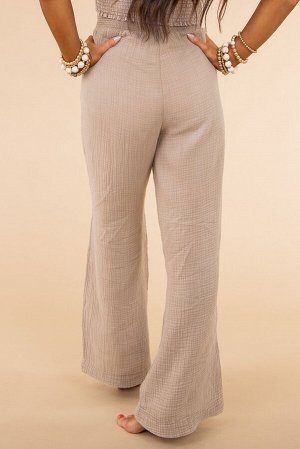 Бежевые свободные брюки плюс сайз из текстурированной ткани