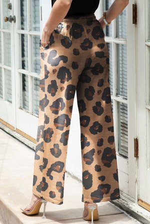 Бежевые леопардовые брюки свободного кроя