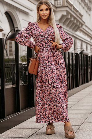VitoRicci Розовое платье-миди с цветочным принтом и V-образным вырезом