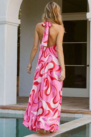 VitoRicci Розовое платье-сарафан с абстрактным принтом и открытой спиной