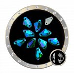 Стразы пришивные галактик Blue Zircon AB 12x19 мм, упаковка 5 штук