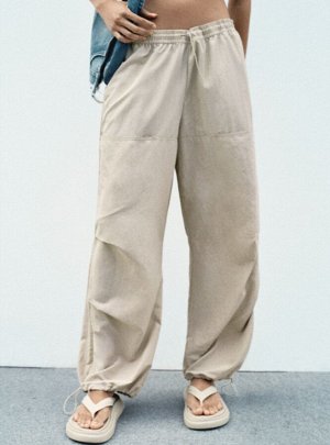 Нейлоновые брюки с карманами, слоновая кость | 4391/500