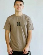 22234 Футболка мужская светло-корич с надписью BIG с эластаном