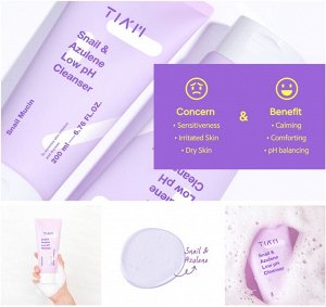 TIAM Успокаивающий Гель для Умывания с Муцином Улитки Snail &amp; Azulene Low Ph Cleanser