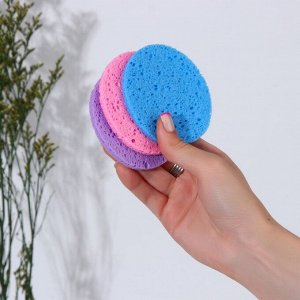 Спонжи для умывания, круглые, 3 шт., миксы