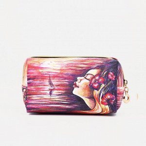 Косметичка-футляр женская с ручкой, объёмная, маленькая, для косметики, лекарств, прокладок, с принтом, розовая/разноцветная