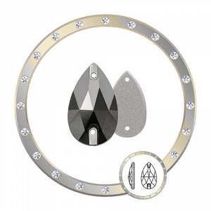 Xulin Стразы пришивные капля Jet Metallic Silver 7x12 мм