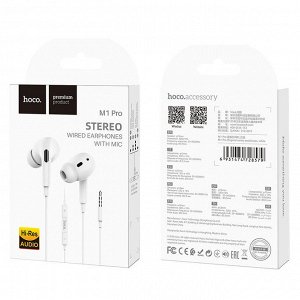 Проводные наушники HOCO M1 Pro, Jack 3.5mm, 1.2 м, белый и черный, контроллер с микрофоном