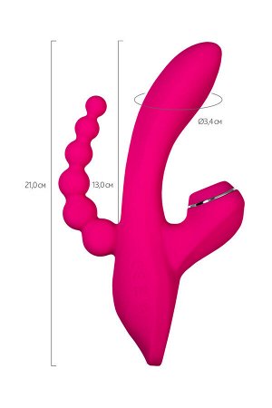Вибростимулятор 3 в 1 TRIPLING, силикон, розовый, 21 см