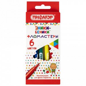 Фломастеры ПИФАГОР "ЭНИКИ-БЕНИКИ", 6 цветов, вентилируемый колпачок, 151400