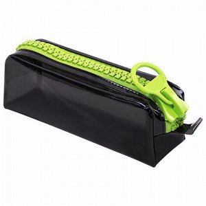 Пенал BRAUBERG с объемной "тракторной" молнией, 1 отделение, ПВХ, 22х8х6,5 см, "Neon green"