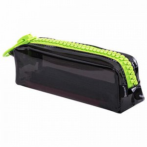 Пенал BRAUBERG с объемной "тракторной" молнией, 1 отделение, ПВХ, 22х8х6,5 см, "Neon green"
