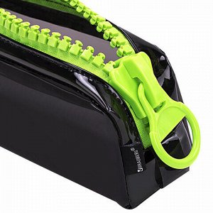 Пенал BRAUBERG с объемной "тракторной" молнией, 1 отделение, ПВХ, 22х8х6,5 см, "Neon green"