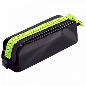 Пенал BRAUBERG с объемной "тракторной" молнией, 1 отделение, ПВХ, 22х8х6,5 см, "Neon green"