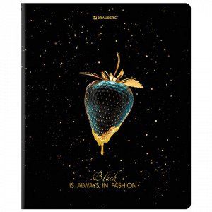 Тетрадь А5, 48 л., BRAUBERG, скоба, клетка, матовая ламинация, фольга, "Black&Gold"