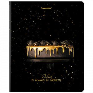 Тетрадь А5, 48 л., BRAUBERG, скоба, клетка, матовая ламинация, фольга, "Black&Gold"