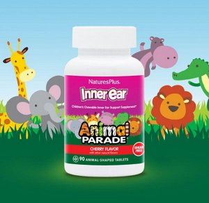 Source of Life, Animal Parade, детские жевательные таблетки для поддержания здоровья внутреннего уха, со вкусом натуральной вишни, 90 таблеток в форме животных