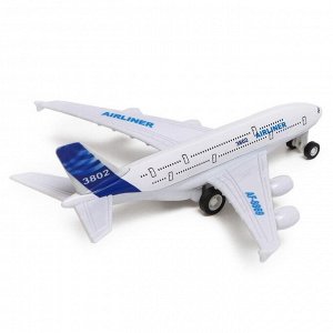 Самолёт металлический «Пассажирский», инерционный, световые и звуковые эффекты, цвет бело-синий