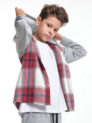 Рубашка для мальчика (128-146см) UD 7982-2(3) серый/бордо клетка