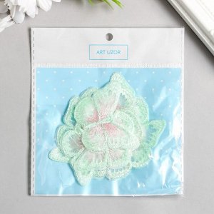 Декор для творчества текстиль вышивка "Бабочка зелёно-розовая" 4,3х5,5 см