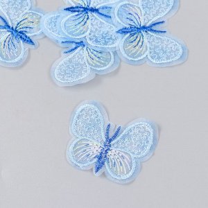 Декор для творчества текстиль вышивка "Бабочка синяя" 4,5х4 см
