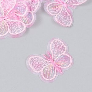 Декор для творчества текстиль вышивка "Бабочка розовая" 4,5х4 см