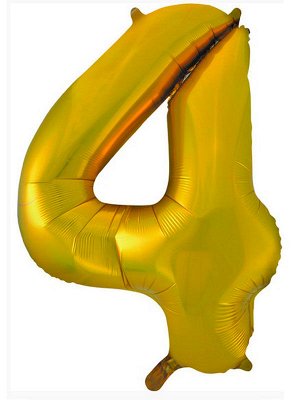 Шар фигура, Цифра 4, золото, 1 шт. (36''/90 см)