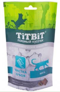Хрустящие подушечки для кошек с уткой для чистки зубов 60г Titbit