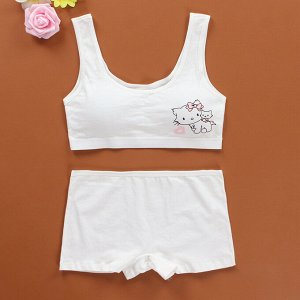 Комплект нижнего белья для девочки (топ+трусы-шортики, цвет белый, принт "хэлоу китти")
