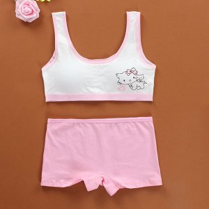 Комплект нижнего белья для девочки (топ+трусы-шортики, цвет белый/розовый, принт "хэлоу китти")