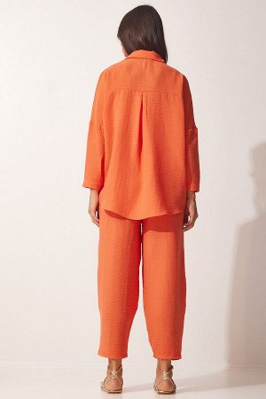 Женский комплект из оранжевой льняной рубашки и брюк Salwar DZ00080