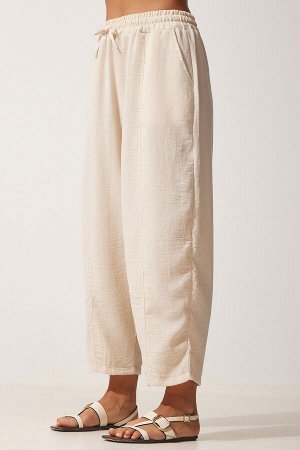 Женский комплект из кремовой льняной рубашки и брюк Salwar DZ00080