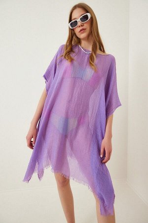 Женское пляжное платье из прозрачного хлопкового тюля сиреневого цвета PD00038