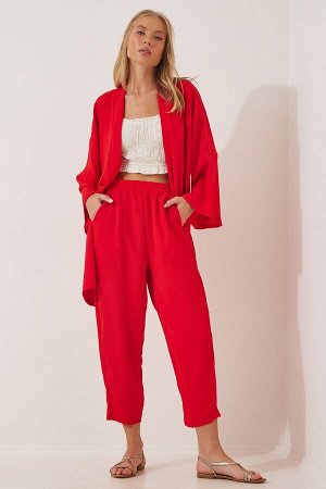 Женский комплект красных брюк-кимоно DZ00046