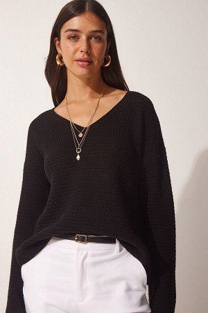 Женский черный ажурный трикотажный свитер MX00108
