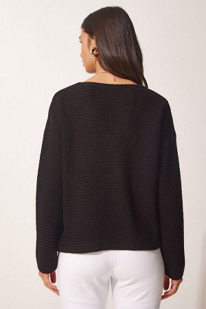 Женский черный ажурный трикотажный свитер MX00108