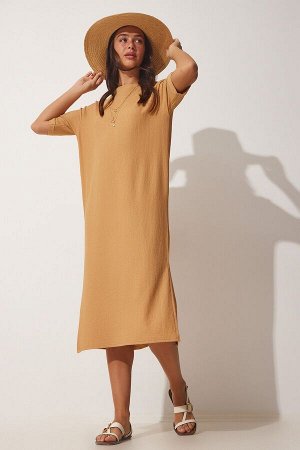 Женское повседневное трикотажное платье миди с бисквитной текстурой LH00037